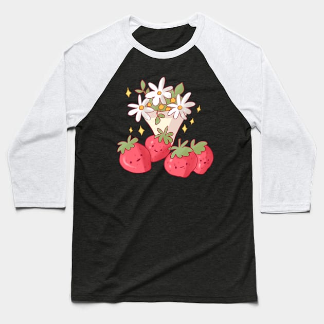 Strawberries and flowers Baseball T-Shirt by Mayarart